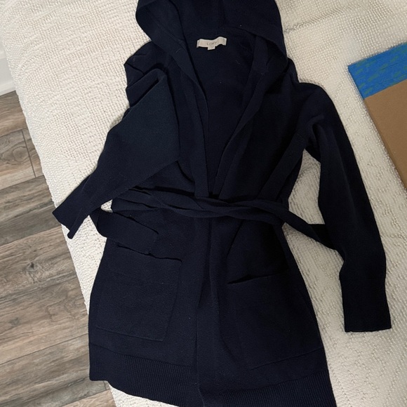 LOFT Sweaters - LOFT Navy Hooded Cardigan With Belt